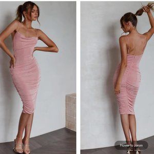 RUCHED MIDI DRESS PINK